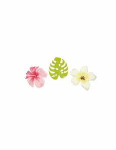9 Confettis en bois fleurs et feuilles tropicales 3,8 cm accessoire
