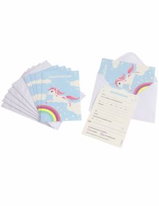 6 Cartons d'invitation avec enveloppes licorne magique bleue accessoire