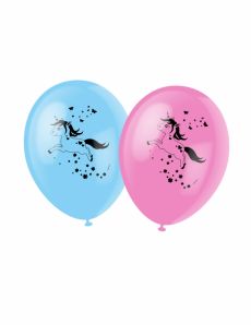 6 Ballons en latex licorne magique bleus 30 cm accessoire