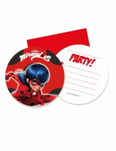 6 Cartons d'invitation avec enveloppes Miraculous Ladybug accessoire