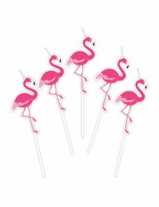 5 Bougies sur pics flamingo party 3 cm accessoire