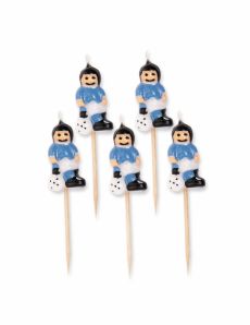 5 Bougies sur pic footballeurs bleus ciel 8 cm accessoire