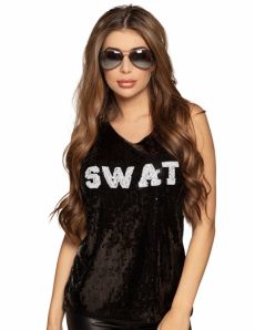 Débardeur SWAT sequins noir femme costume