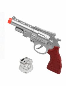 Pistolet argenté avec plaque de police accessoire