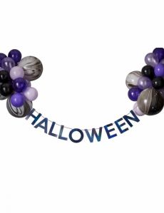 Kit guirlande halloween avec ballons noirs et violets accessoire