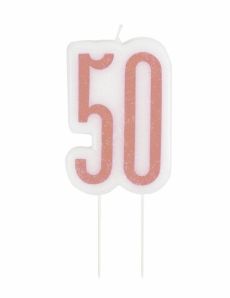 Bougie d'anniversaire sur pic 50 ans rose pailletée 7 cm accessoire