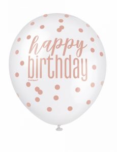 6 Ballons en latex happy birthday à pois blancs et roses 30 cm accessoire
