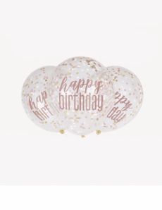 6 Ballons en latex transparents happy birthday à confettis roses 30 cm accessoire