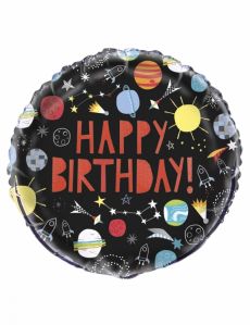 Ballon en aluminium happy birthday univers noir 45 cm accessoire