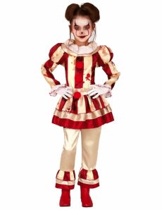 Déguisement clown terrifiante rouge et blanc fille 