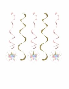 5 Suspensions en spirales licorne féerique 76 et 99 cm accessoire