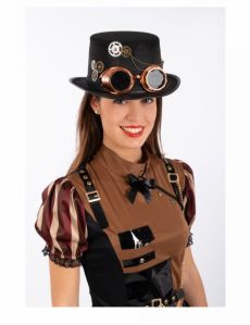 Chapeau haut de forme steampunk en feutre avec lunettes adulte accessoire