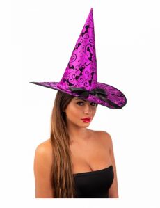 Chapeau sorcière violet chauve-souris 36 cm accessoire