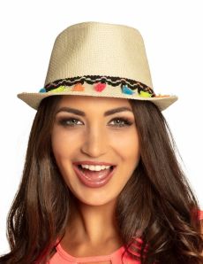 Chapeau borsalino avec pompons multicolores adulte accessoire