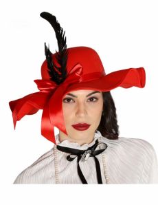 Chapeau rouge avec plumes femme accessoire