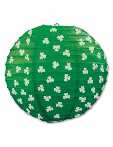 Lanterne en papier verte avec trèfles 24 cm accessoire