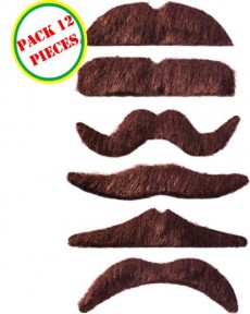Lot 12 Moustaches Chatain Foncé accessoire