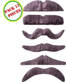 Lot 12 Moustaches Gris accessoire