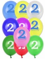 8 Ballons chiffre 2 multicolores 30 cm