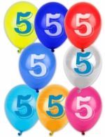 8 Ballons chiffre 5 multicolores 30 cm