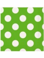 16 Serviettes en papier vertes à pois blanc 33 x 33 cm