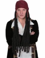 Perruque noire Pirate longue homme avec bandana
